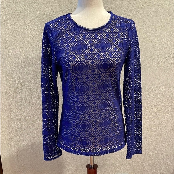TOMMY BAHAMA Elegant Blue Lace Women's Top SZ Lg - Picture 1 of 5